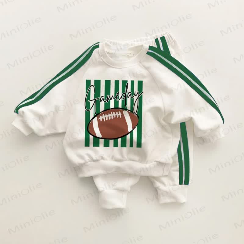GAMEDAY Baby Toddler Rugby Green Striped 2-piece Set - White&Green - 3-5T - image 1