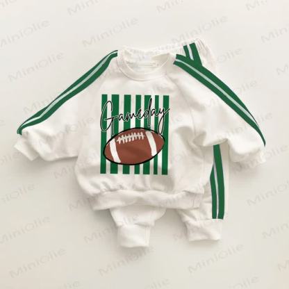 GAMEDAY Baby Toddler Rugby Green Striped 2-piece Set - White&Green - 3-5T - image 1