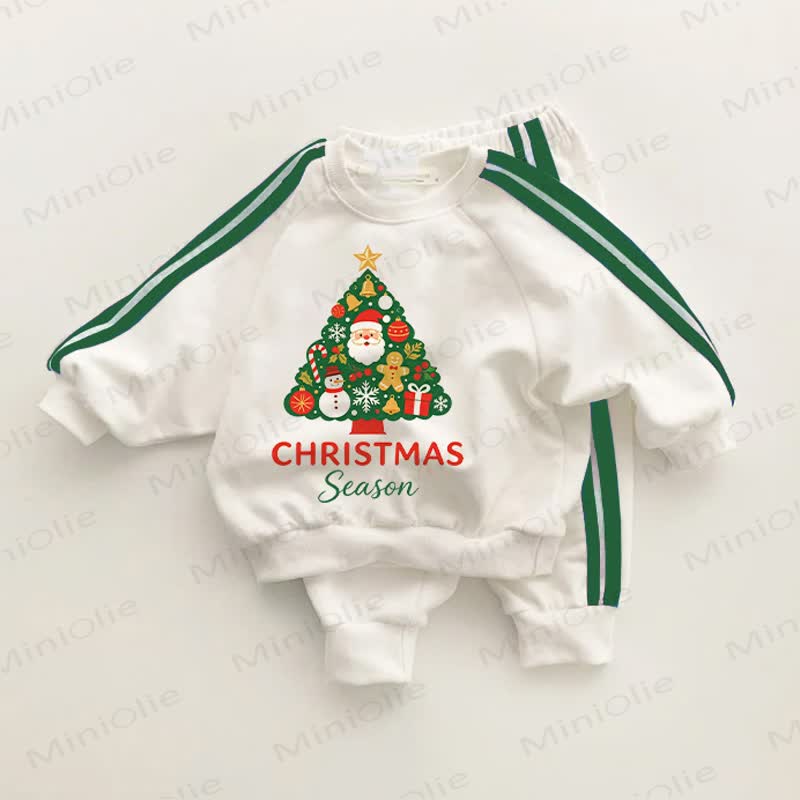 CHRISTMAS SEASON Baby Toddler Christmas Tree Green Striped 2-piece Set - White&Green - 3-5T - image 1