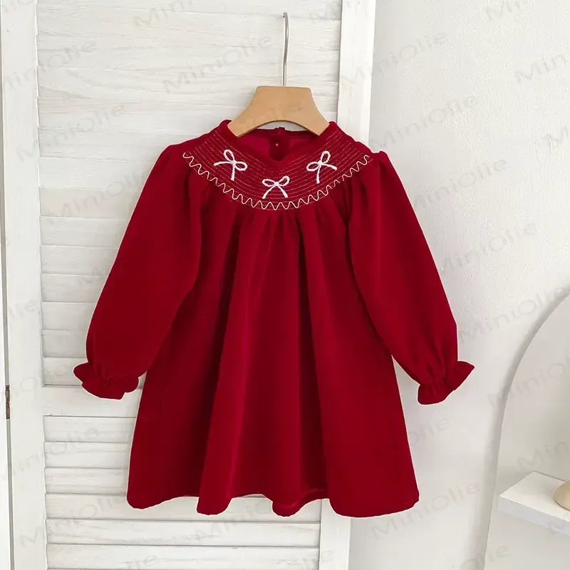 Toddler Girl Butterfly Collar Red Velvet Dress - image 2