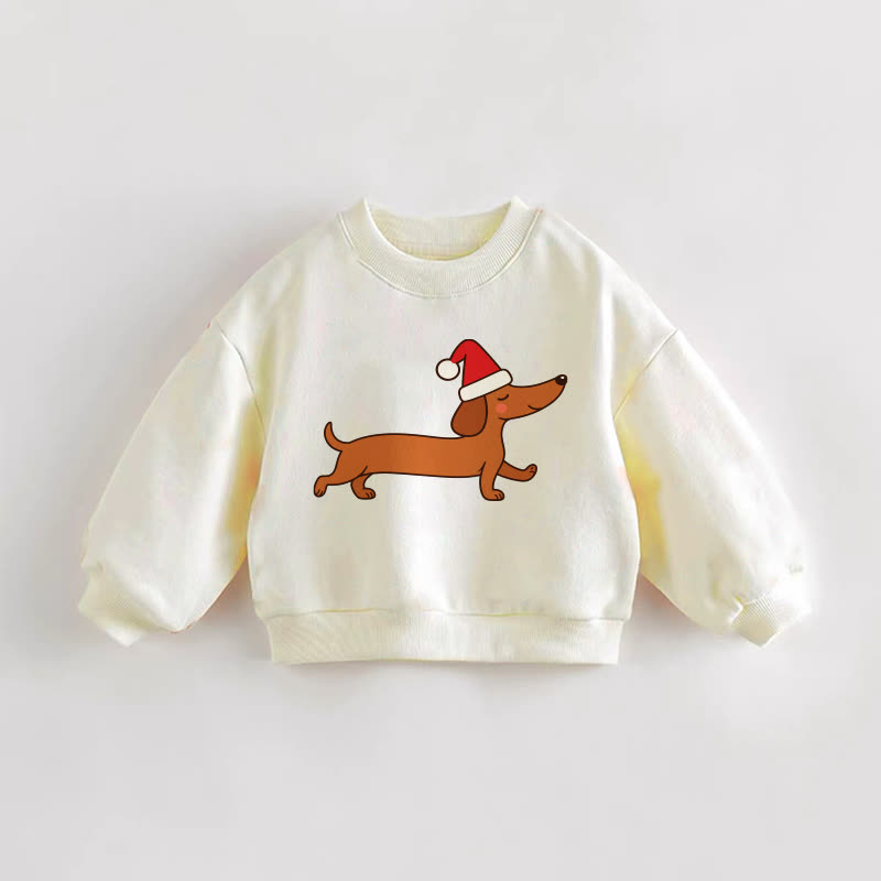 Baby Toddler Christmas Dachshund Cream Sweatshirt - Cream - 3-5T - image 1