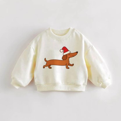 Baby Toddler Christmas Dachshund Cream Sweatshirt - Cream - 3-5T - image 1