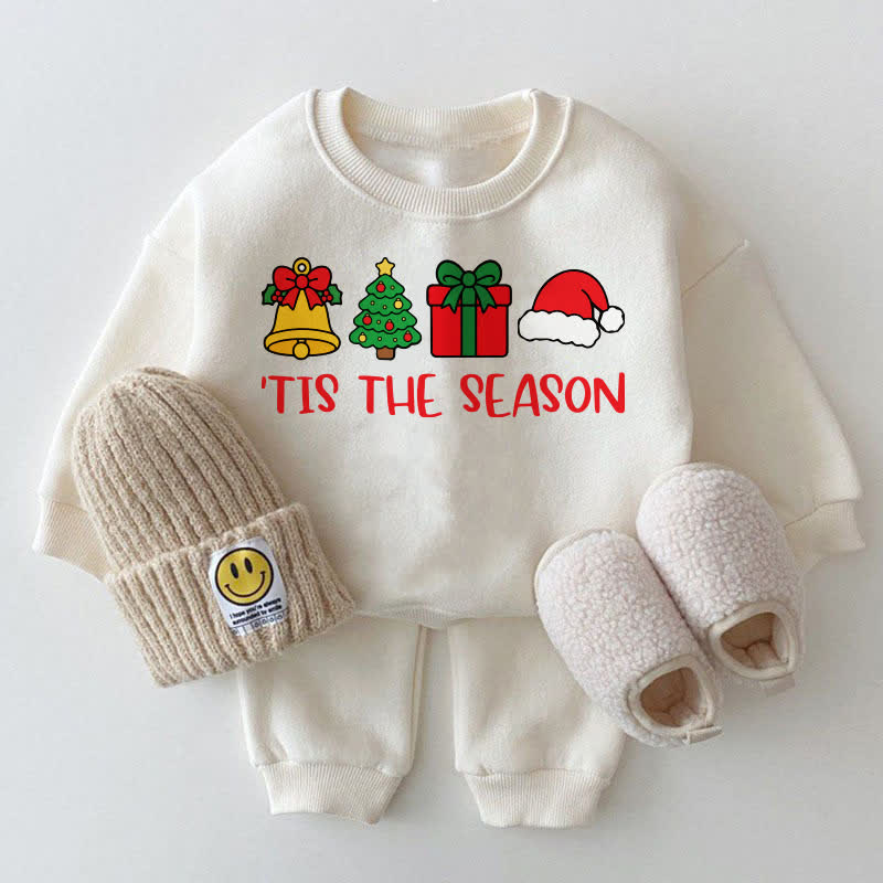 'TIS THE SEASON Baby Christmas Print  White Sweatshirt 2-piece Set - White - 2-3T - image 1