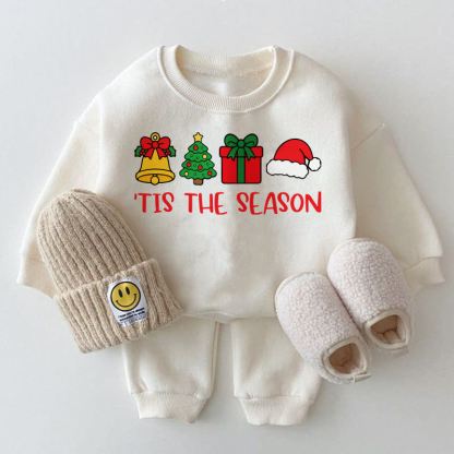 'TIS THE SEASON Baby Christmas Print  White Sweatshirt 2-piece Set - White - 2-3T - image 1