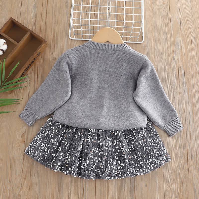 Toddler Girl Bow Sequin Cardigan and Skirt 2-piece Set - image 3