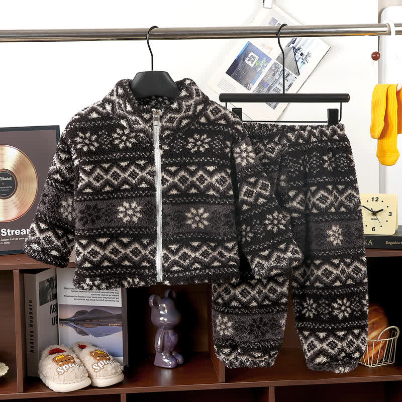 Toddler Plush Zip Up Lounge 2-piece Set - Black - 10-11T - image 1