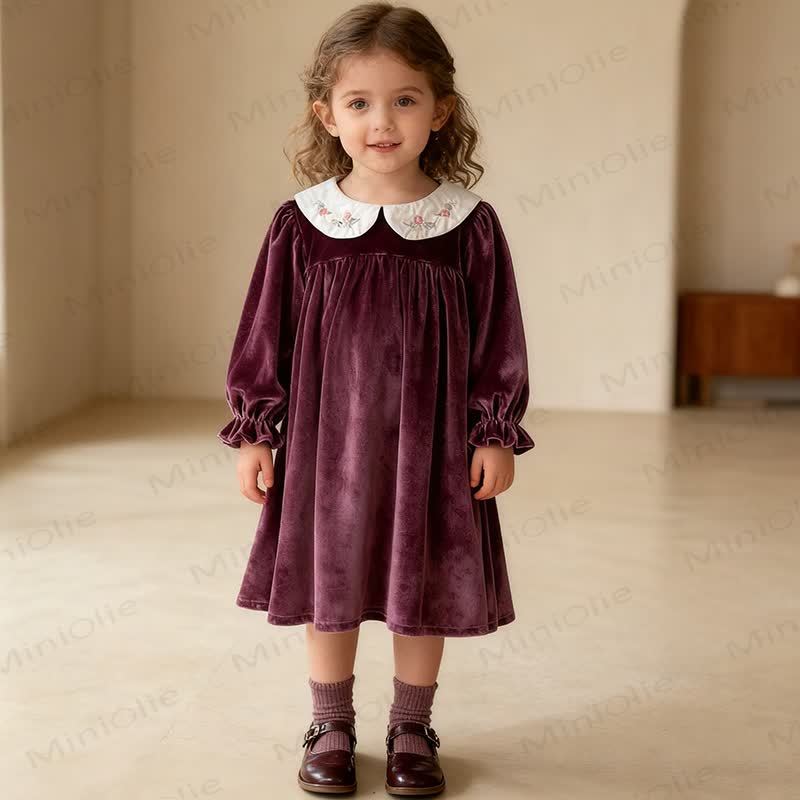 Toddler Girl Velvet Flower Collar Dress - image 8