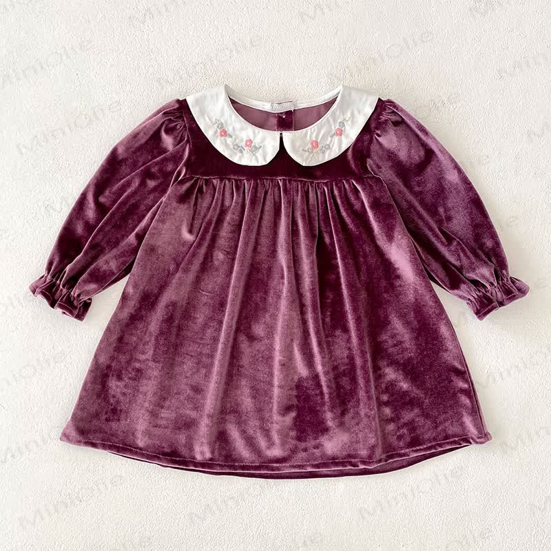 Toddler Girl Velvet Flower Collar Dress - image 3