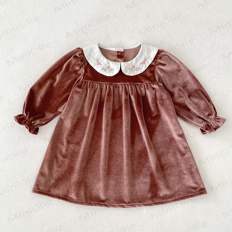 Toddler Girl Velvet Flower Collar Dress - image 10