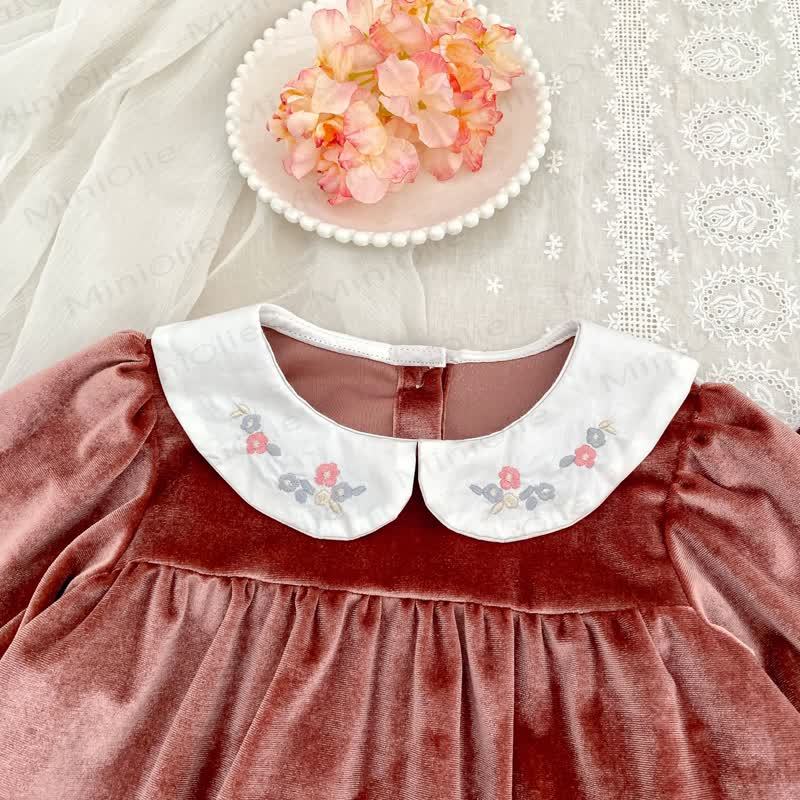 Toddler Girl Velvet Flower Collar Dress - image 11