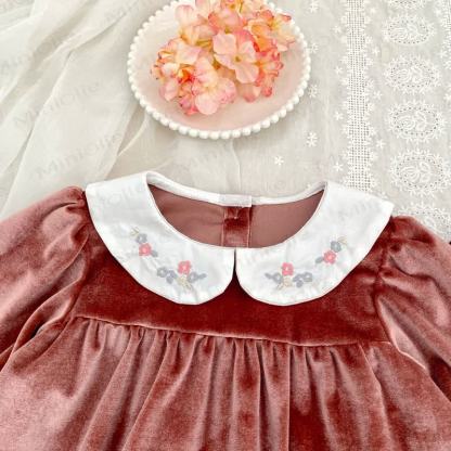 Toddler Girl Velvet Flower Collar Dress - image 11