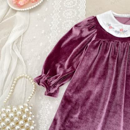 Toddler Girl Velvet Flower Collar Dress - image 5