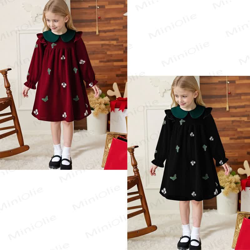 Toddler Girl Floral-patterned Butterfly Velvet Dress - image 1