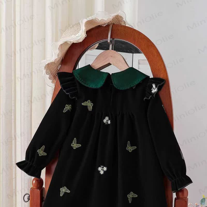 Toddler Girl Floral-patterned Butterfly Velvet Dress - image 3