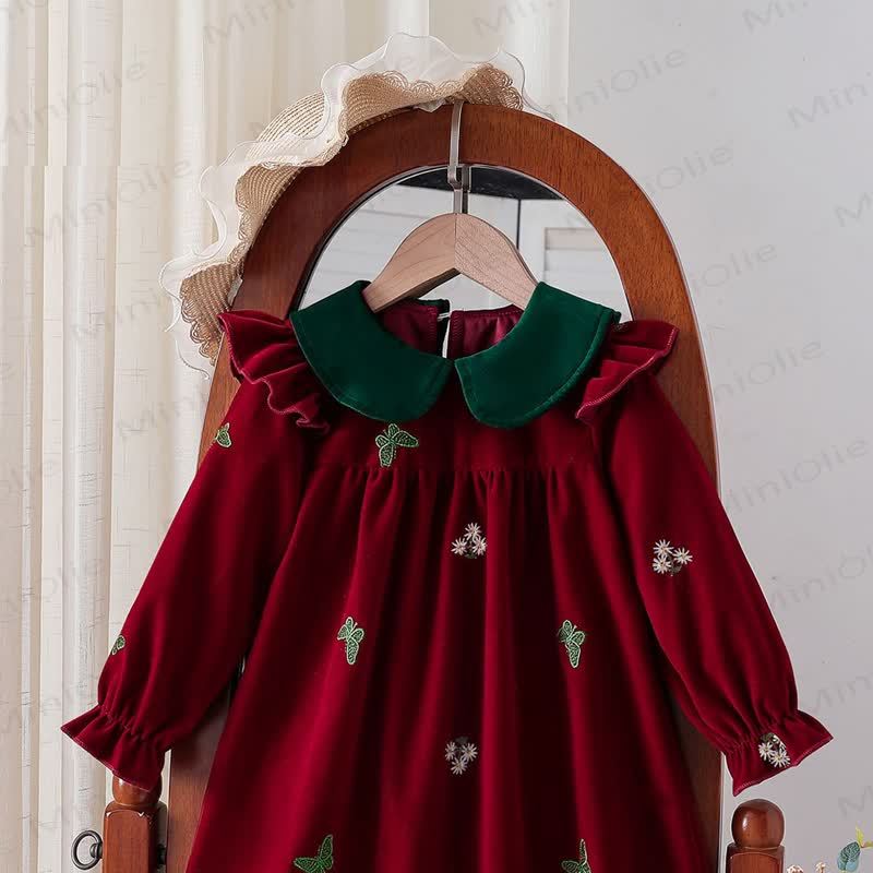 Toddler Girl Floral-patterned Butterfly Velvet Dress - image 5
