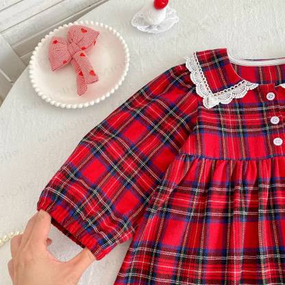 Toddler Girl Tartan Lace Collar Dress - image 3
