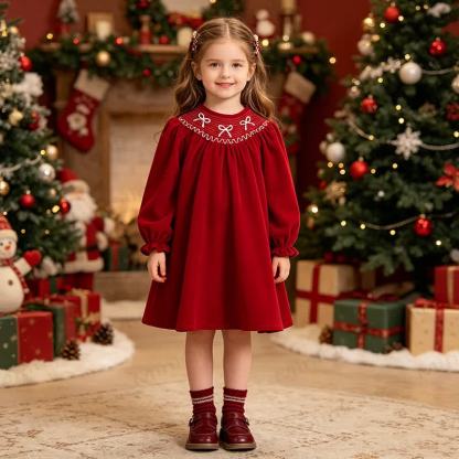 Toddler Girl Butterfly Collar Red Velvet Dress - Red - 6-7T - image 1