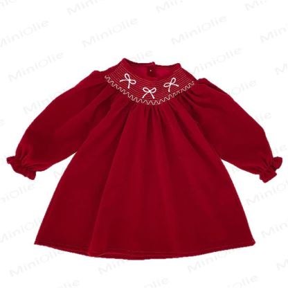 Toddler Girl Butterfly Collar Red Velvet Dress - image 3
