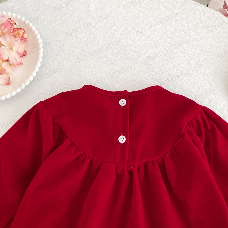 Toddler Girl Butterfly Collar Red Velvet Dress - image 6