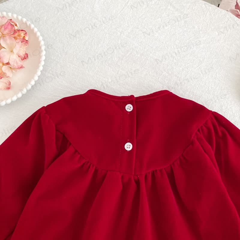 Toddler Girl Butterfly Collar Red Velvet Dress - image 6