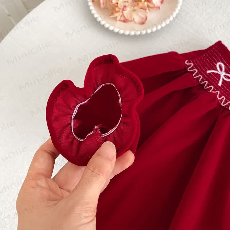 Toddler Girl Butterfly Collar Red Velvet Dress - image 7