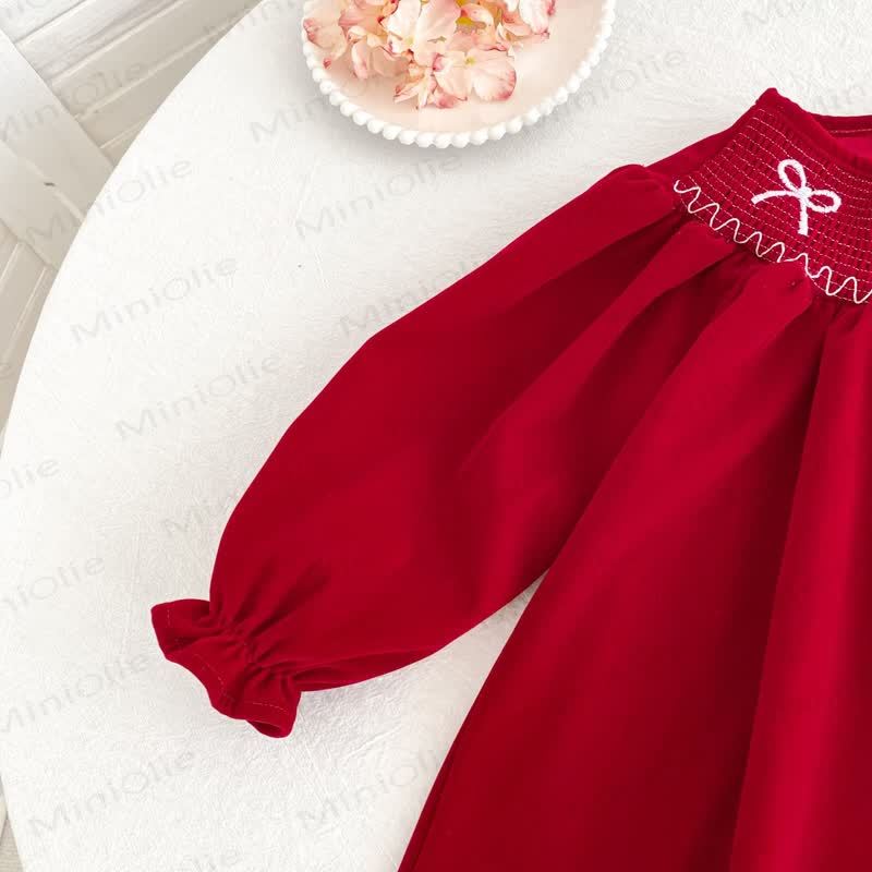 Toddler Girl Butterfly Collar Red Velvet Dress - image 8