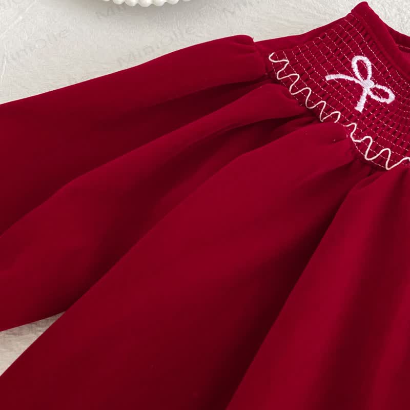 Toddler Girl Butterfly Collar Red Velvet Dress - image 9
