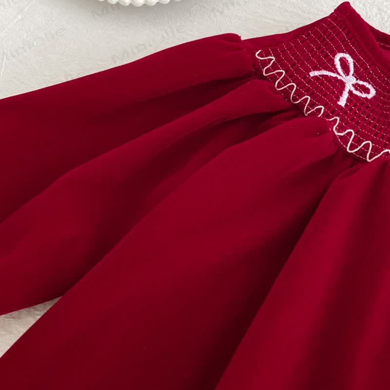 Toddler Girl Butterfly Collar Red Velvet Dress - image 9