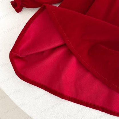 Toddler Girl Butterfly Collar Red Velvet Dress - image 10