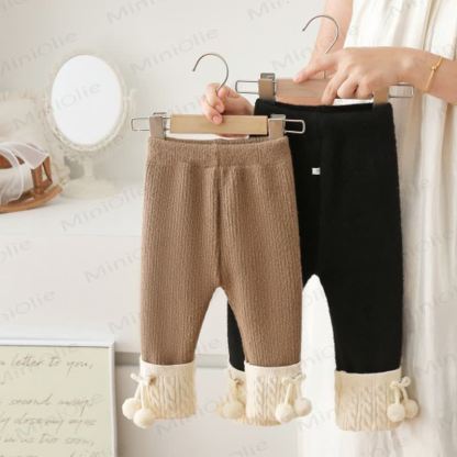 Toddler Girl Ribbed with Fluffy Balls Leggings - image 1