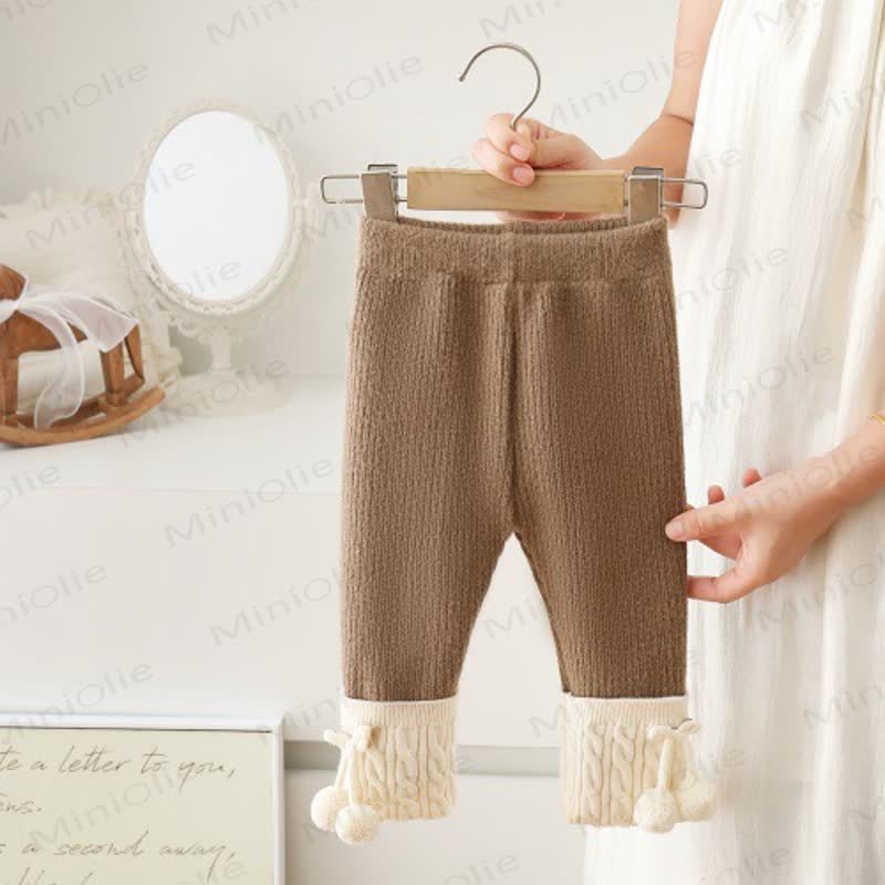 Toddler Girl Ribbed with Fluffy Balls Leggings - Khaki - 6-7T - image 2