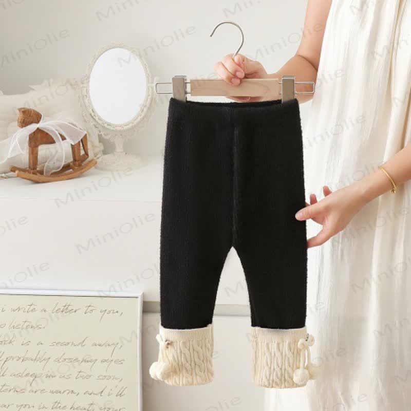 Toddler Girl Ribbed with Fluffy Balls Leggings - Black - 6-7T - image 3