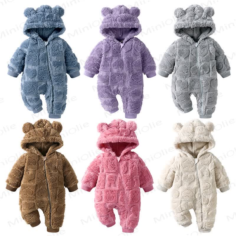 Baby Love Bear Ear Hooded Fleece Romper - image 1