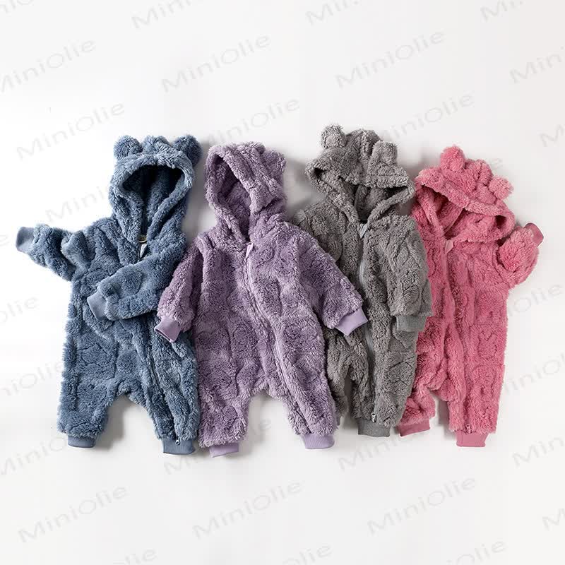 Baby Love Bear Ear Hooded Fleece Romper - image 2