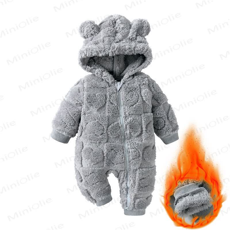 Baby Love Bear Ear Hooded Fleece Romper - Gray - 12-18M - image 5