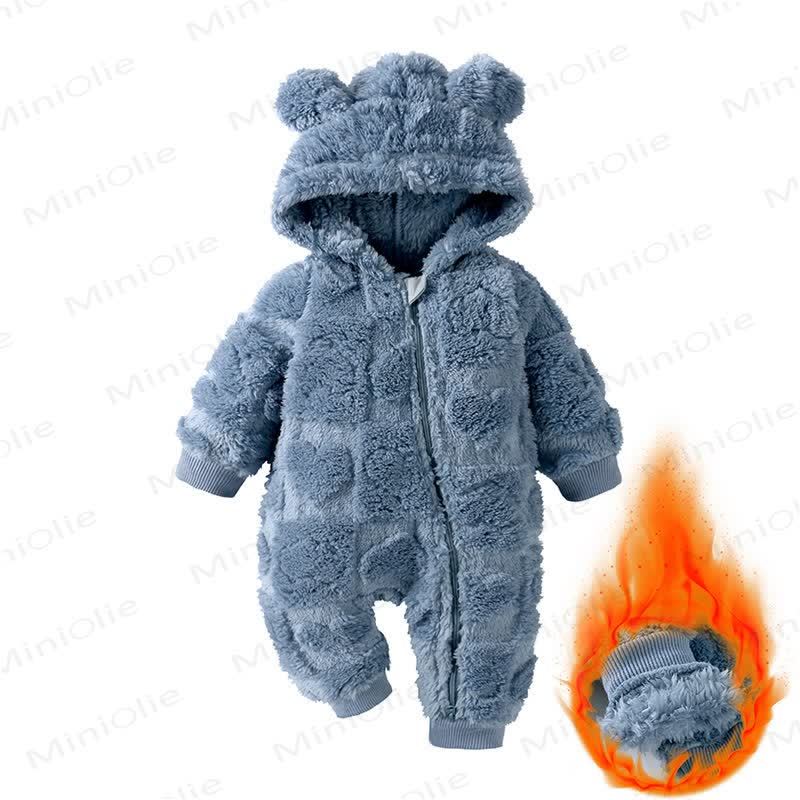 Baby Love Bear Ear Hooded Fleece Romper - Blue - 12-18M - image 3