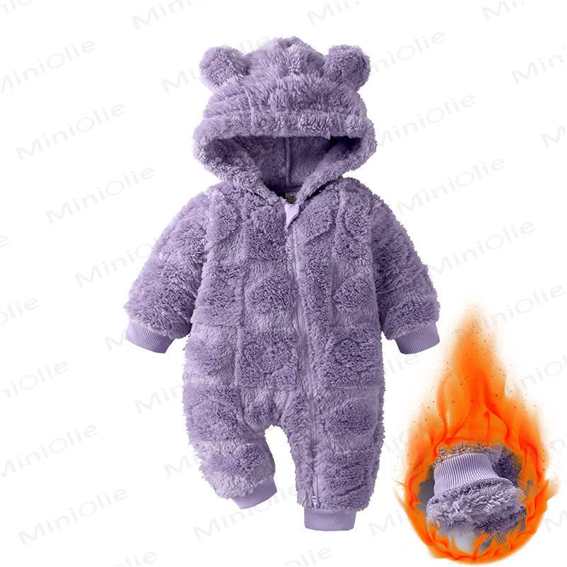 Baby Love Bear Ear Hooded Fleece Romper - Purple - 12-18M - image 4