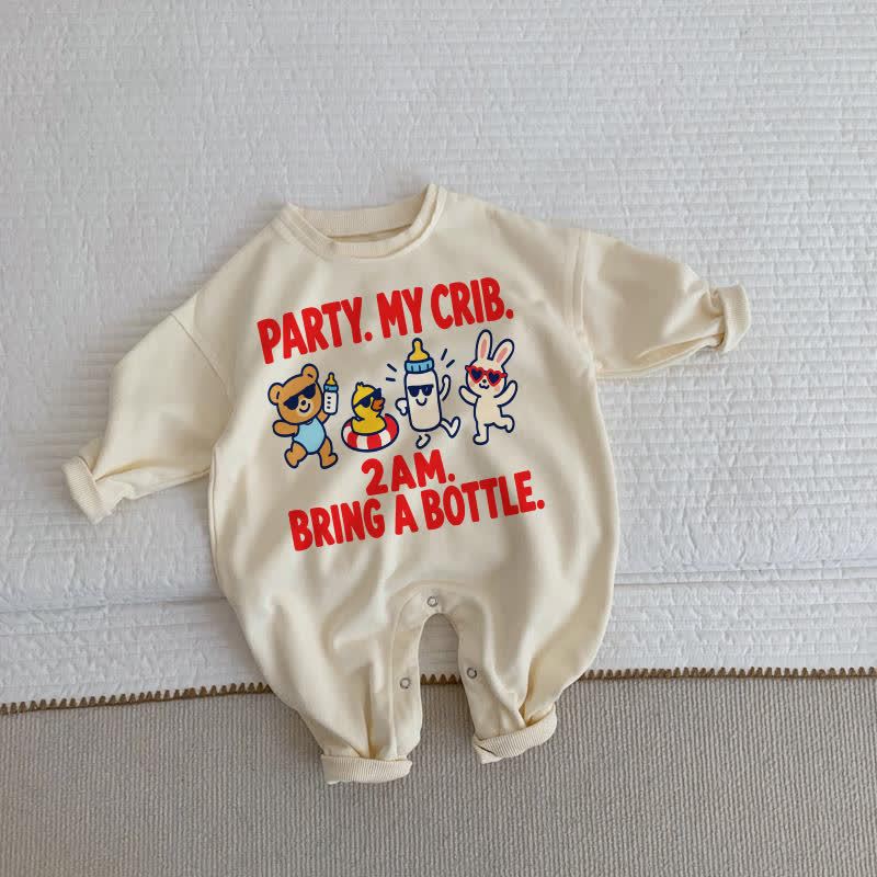 PARTY. MY CRIB. 2AM. BRING A BOTTLE. Baby Toddler Animal Print Beige Romper - Beige - 2-3T - image 1