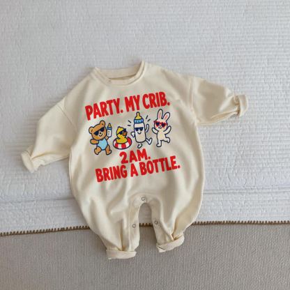 PARTY. MY CRIB. 2AM. BRING A BOTTLE. Baby Toddler Animal Print Beige Romper - Beige - 2-3T - image 1