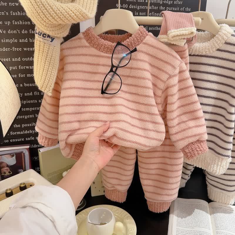Toddler Striped Plush Pullover 2-piece Loungewear Set - Pink - 10-11T - image 2