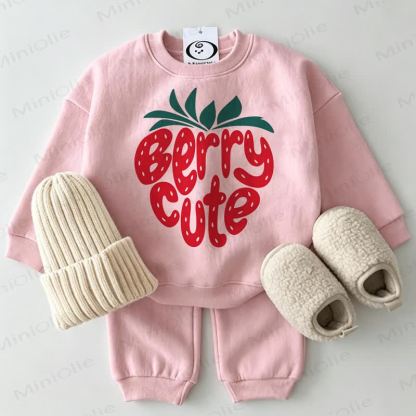 BERRY CUTE Baby Sweatshirt 2-piece Strawberry Pink Set - Pink - 2-3T - image 1