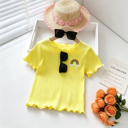Toddler Baby Girl Ribbed Animal Embroidered Ruffle Trim T-Shirt - Yellow - 4-5T - image 5