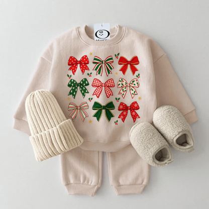 Baby Bow Print Sweatshirt 2-piece Set - Beige - 2-3T - image 1