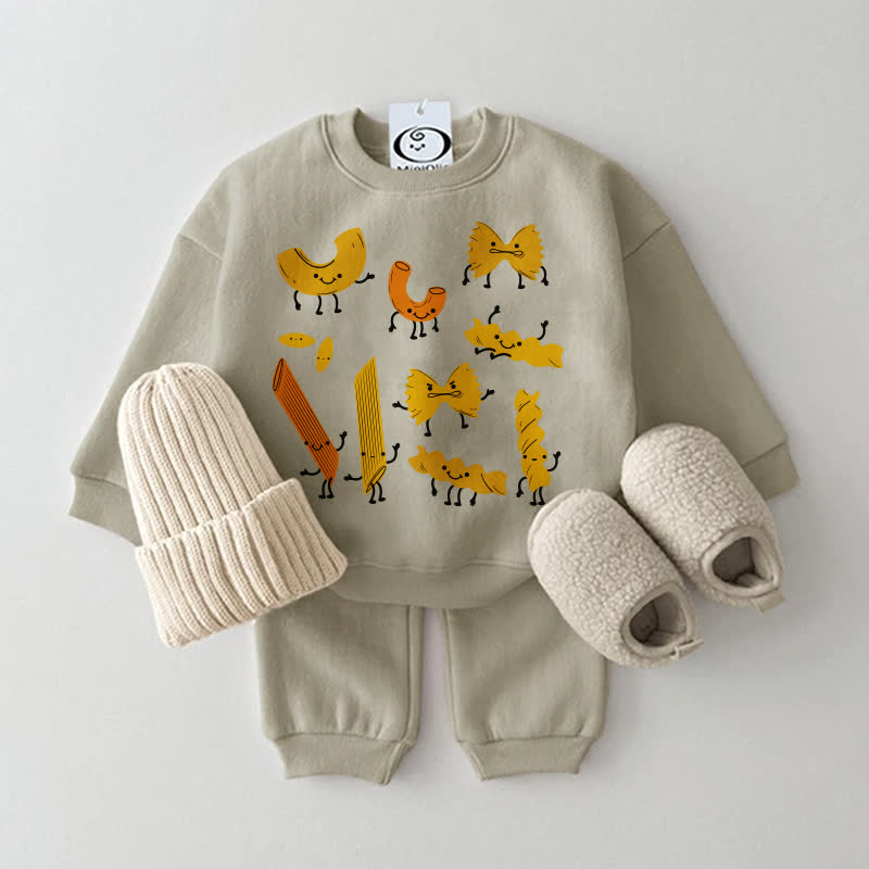 Baby Pasta Print Sweatshirt 2-piece Set - Grey Green - 2-3T - image 2
