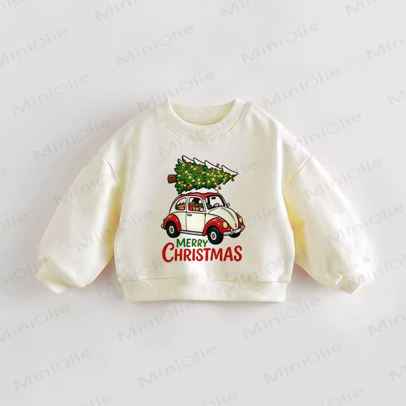 MERRY CHRISTMAS Baby Toddler Christmas Tree Car Cream Sweatshirt - Cream - 3-5T - image 1