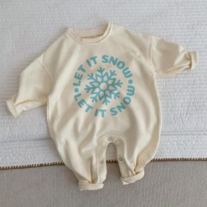 LET IT SNOW Baby Toddler Snowflake Beige Romper - Beige - 2-3T - image 1