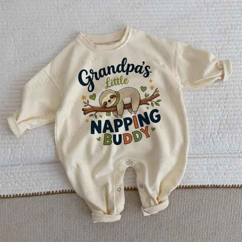 GRANDPA'S LITTLE NAPPING BUBBY Baby Toddler Sloth Beige Romper - Beige - 2-3T - image 1