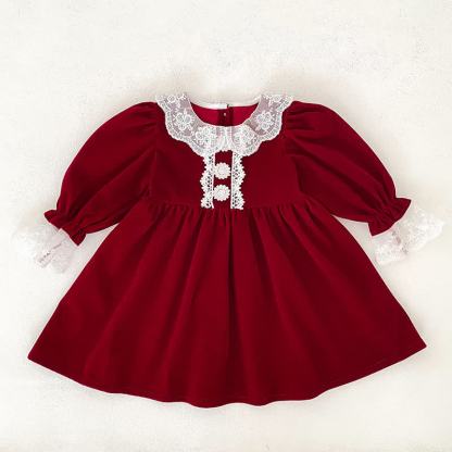 Toddler Girl Velvet Lace Collar Long Sleeve Dress - image 6