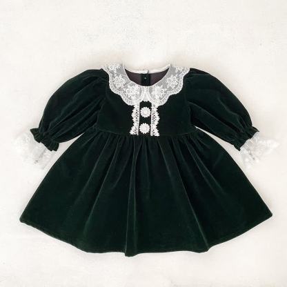 Toddler Girl Velvet Lace Collar Long Sleeve Dress - image 4