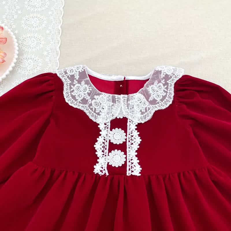 Toddler Girl Velvet Lace Collar Long Sleeve Dress - image 7